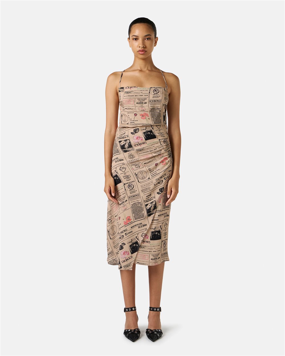 Midi dress with straps in double georgette viscose certified RCS - Dresses & Skirts | Iceberg - Official Website