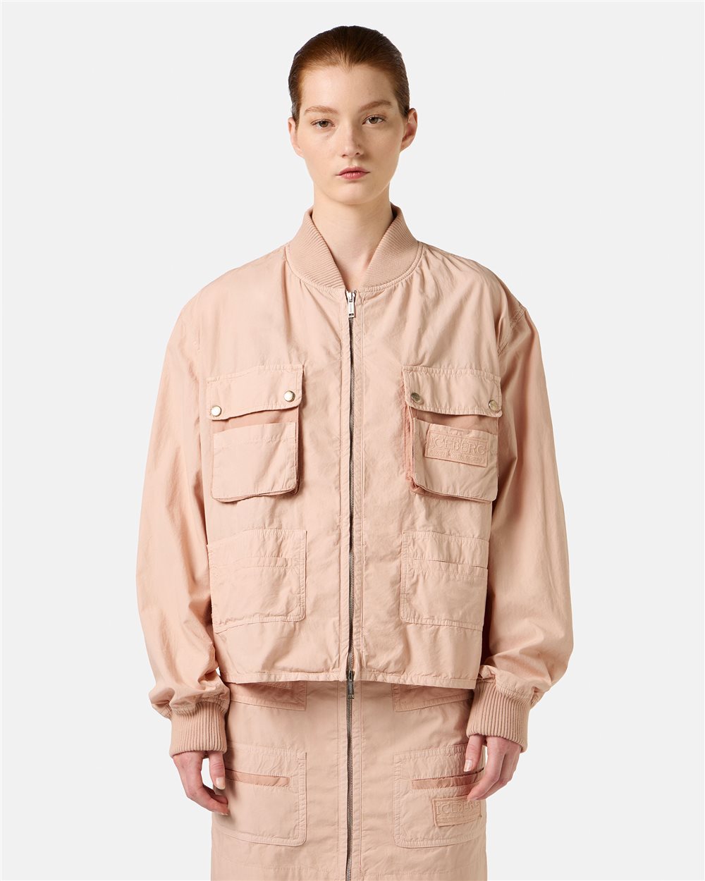 Regular fit jacket in blush cotton parachute - Outerwear | Iceberg - Official Website
