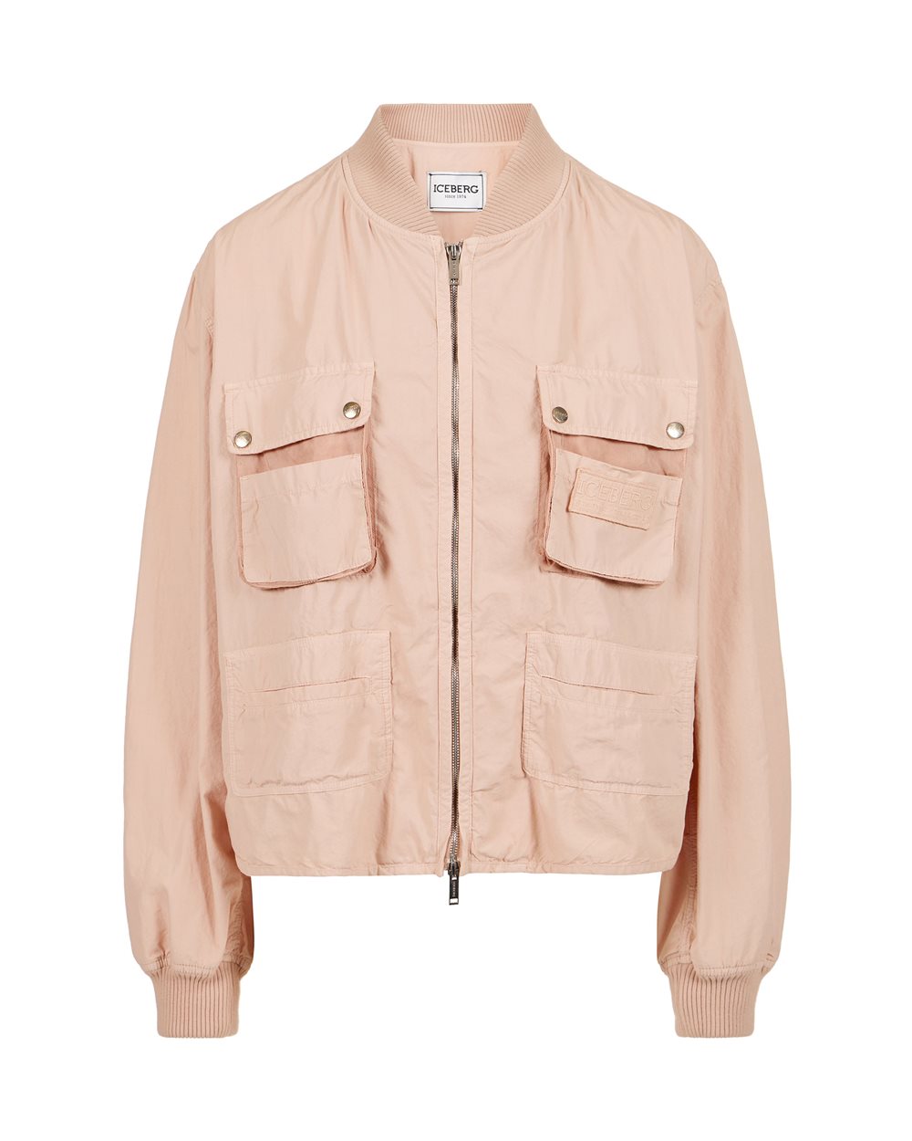 Regular fit jacket in blush cotton parachute - Outerwear | Iceberg - Official Website