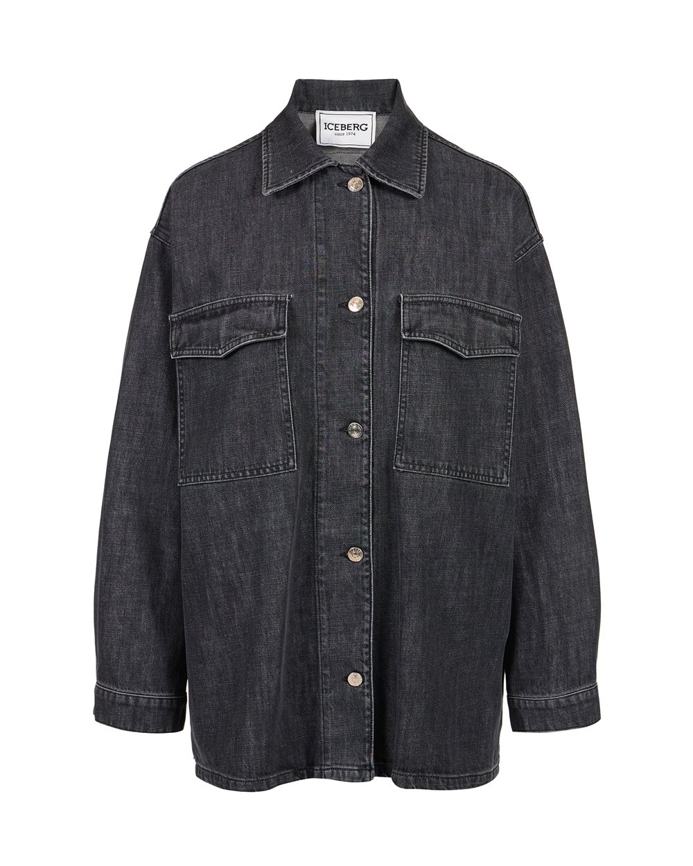 Regular fit black jacket in black fixed denim - NEWSPAPER PRINT | Iceberg - Official Website