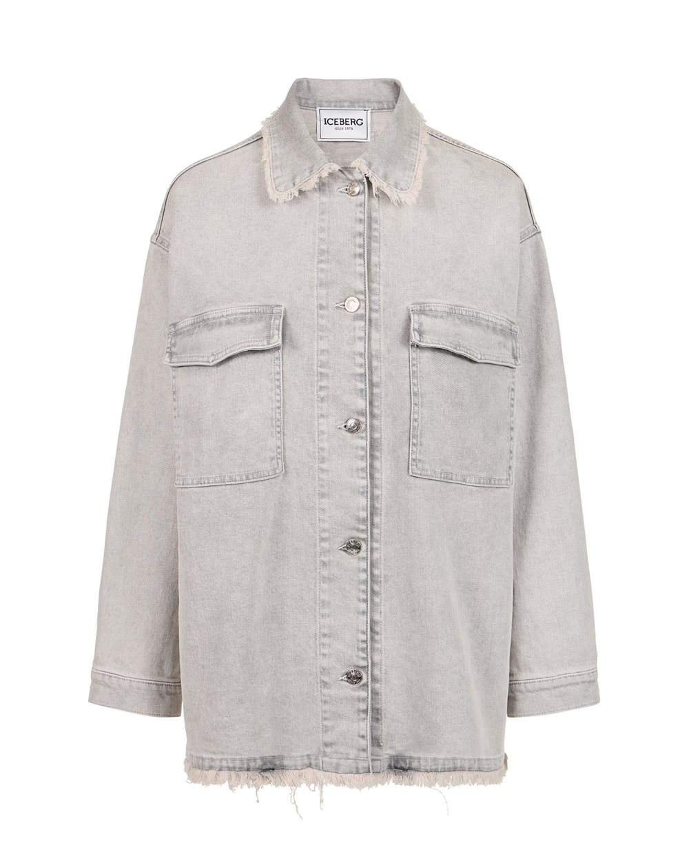Grey degrade regular fit jacket in stone washed stretch denim - Outerwear | Iceberg - Official Website