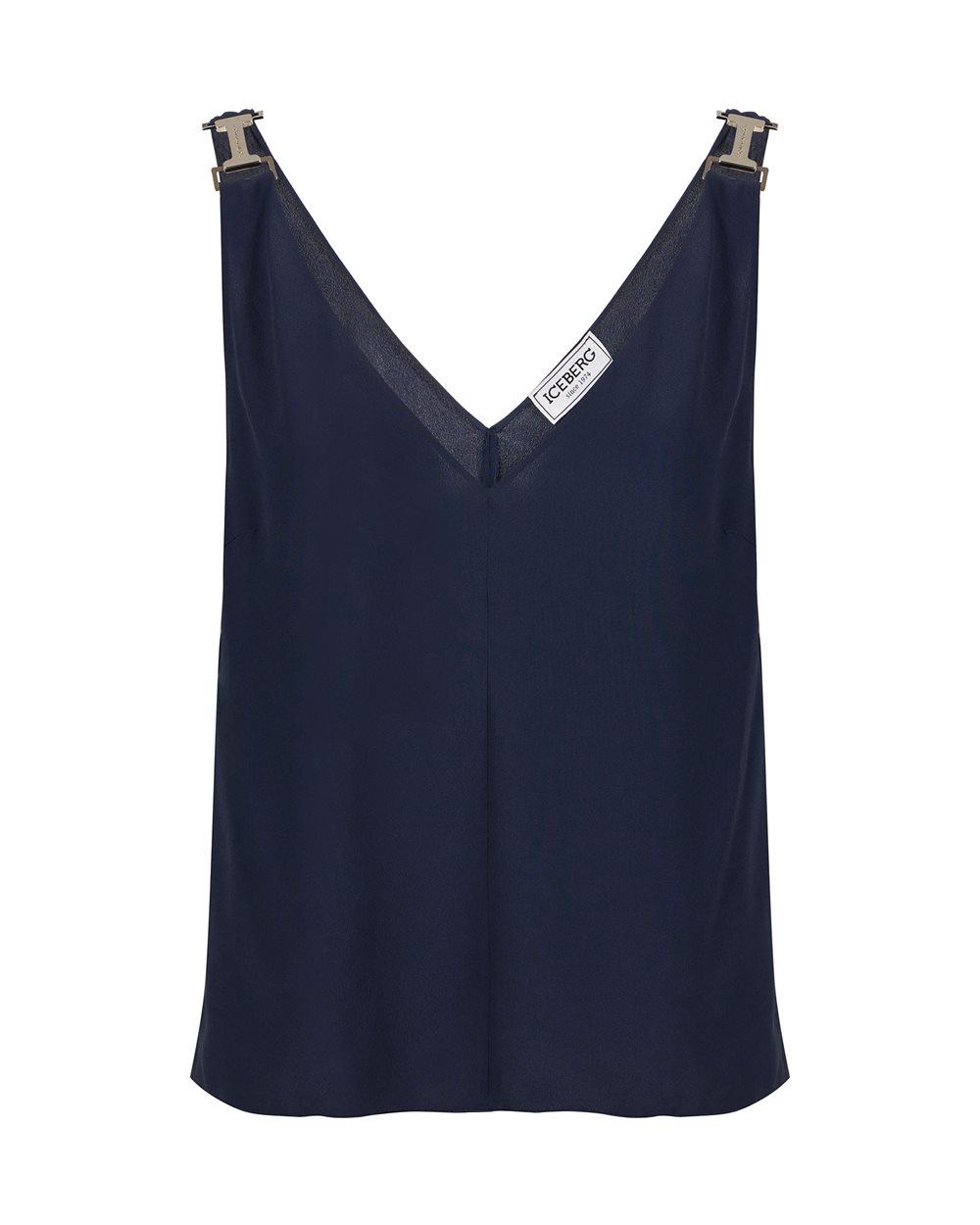 Blue crepe de chine top with signature details | Iceberg - Official Website