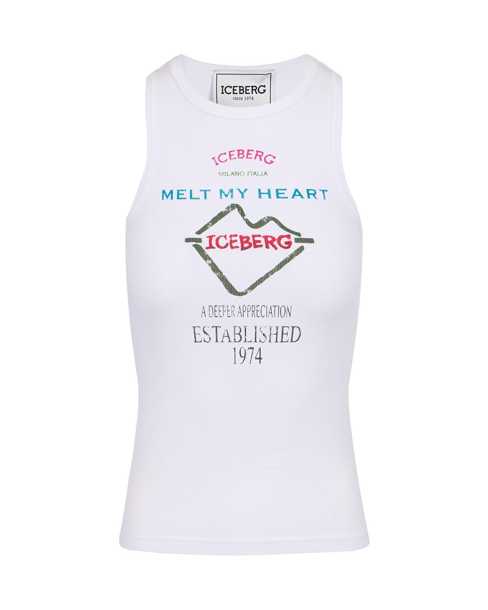 Top bianco slim fit in costina con stampa Iceberg Symbol - T-shirts & tops | Iceberg - Official Website