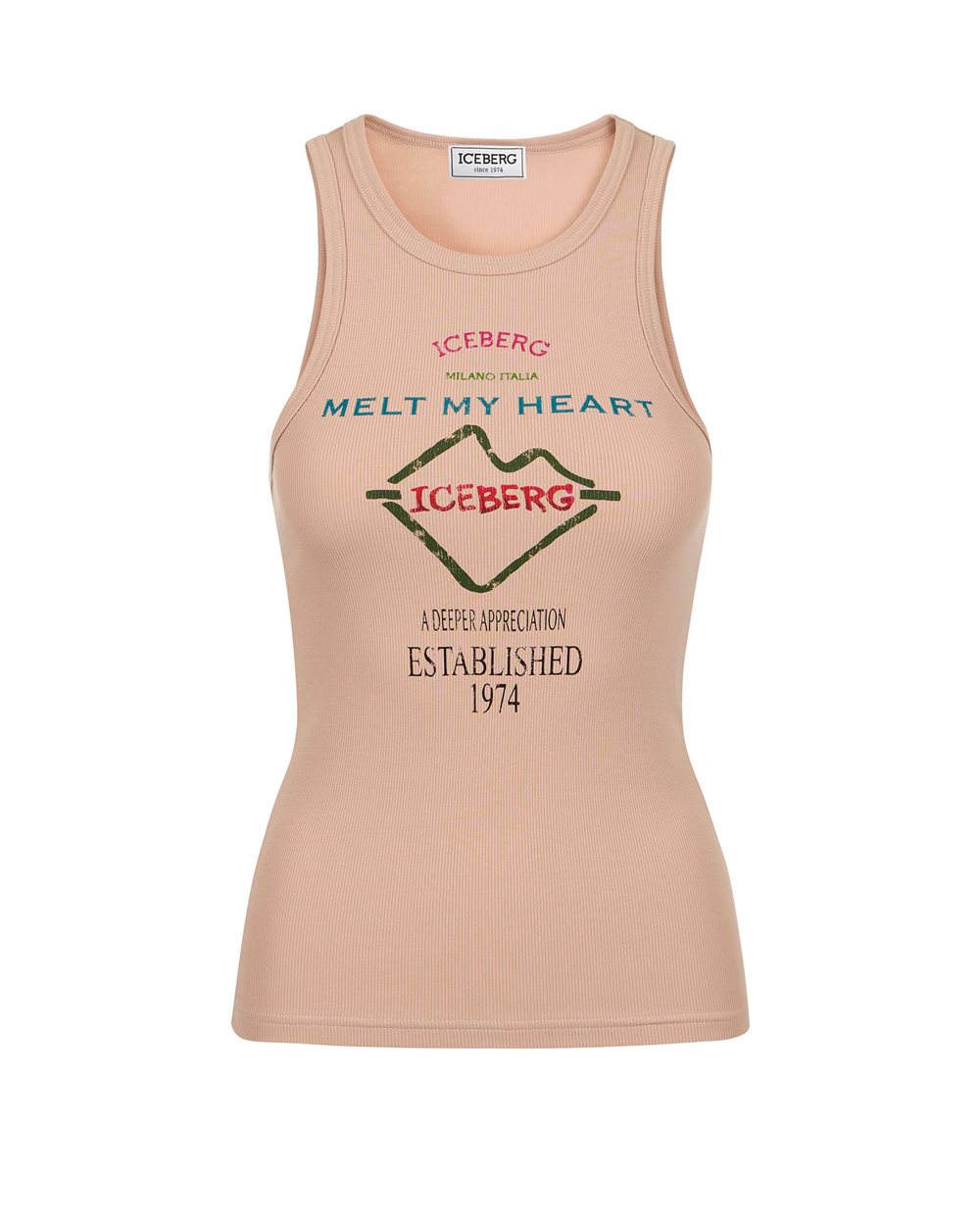 Top color blush slim fit in costina con stampa Iceberg Symbol - T-shirts & tops | Iceberg - Official Website