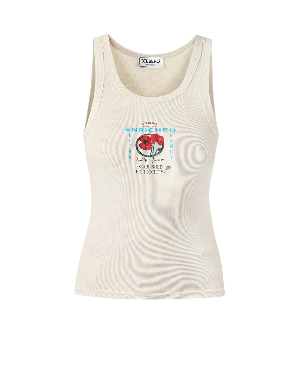 Stückgefärbtes geripptes Top mit Random-Waschung und Poppy-Print - T-Shirts und Polohemden | Iceberg - Official Website