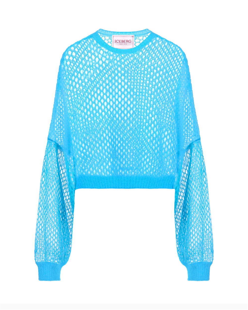 Soft and lightweight crewneck in openwork mohair in cobalt - Fashion Show Woman | Iceberg - Official Website