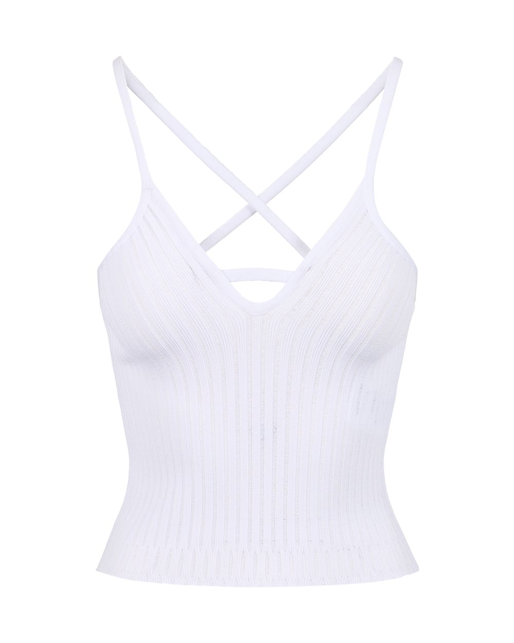White low-cut top in stretch viscose with flat ribs - Woman | Iceberg - Official Website