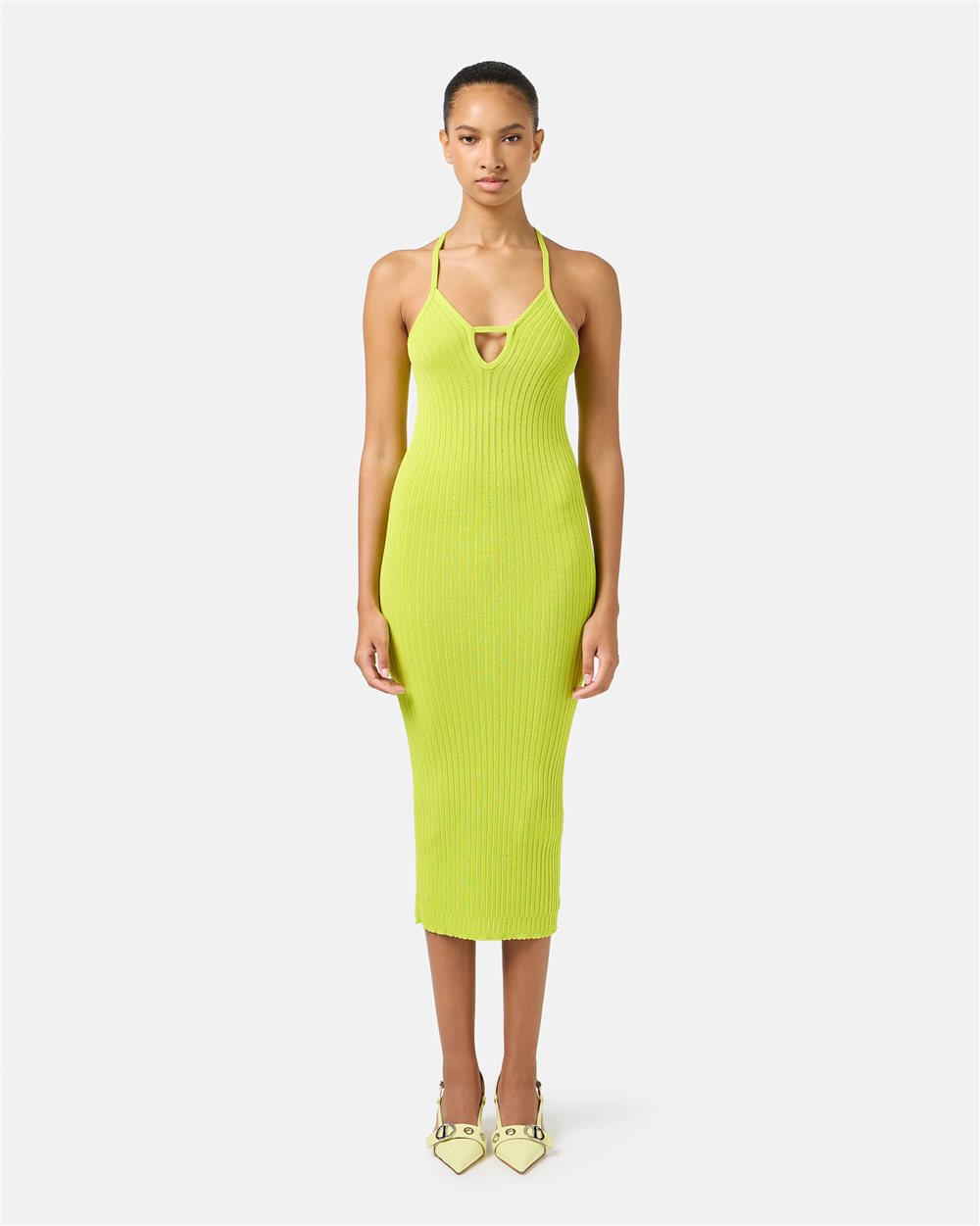 Cedar colored Low-cut Ribbed Pencil Dress - Fashion Show Woman | Iceberg - Official Website