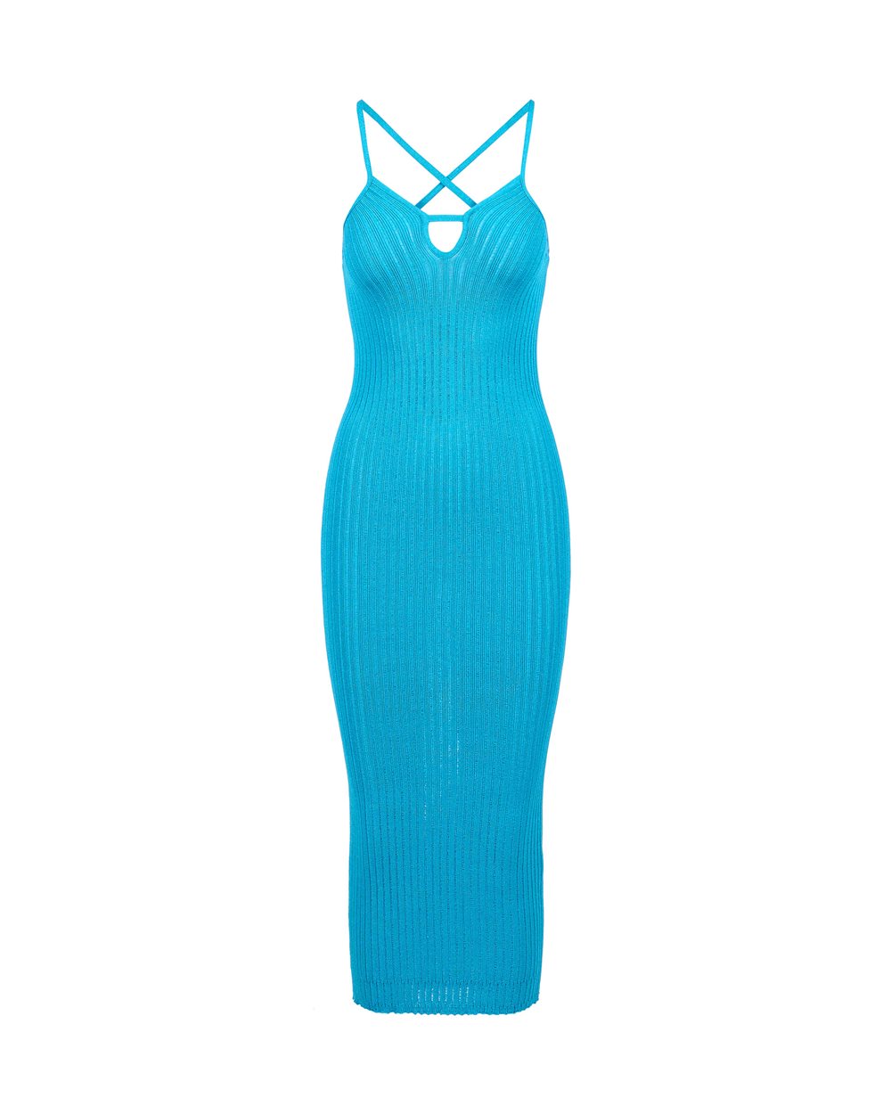 Turquoise Low-Cut Ribbed Pencil Dress - Woman | Iceberg - Official Website
