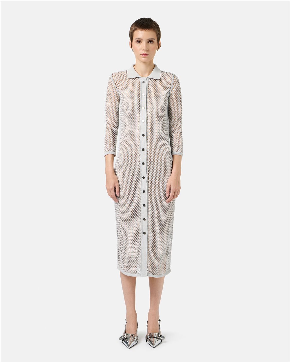 Light Grey Openwork Knit Polo Neck Dress - Fashion Show Woman | Iceberg - Official Website