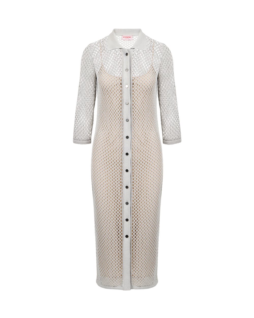 Light Grey Openwork Knit Polo Neck Dress - Fashion Show Woman | Iceberg - Official Website