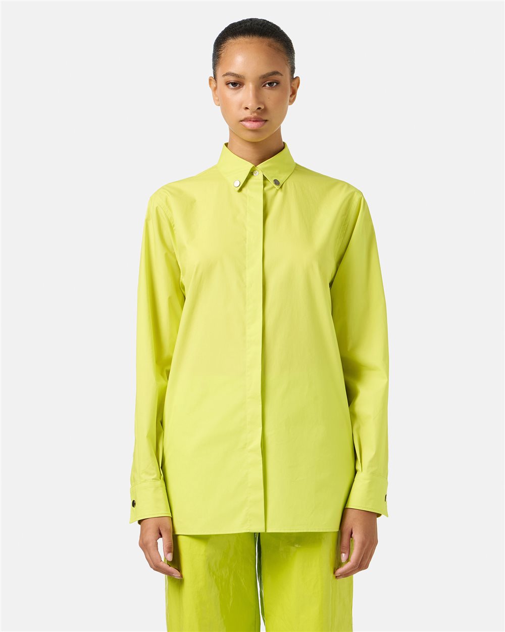 Lime Yellow Regular Fit Shirt in Cotton Parachute Canvas - Fashion Show Woman | Iceberg - Official Website