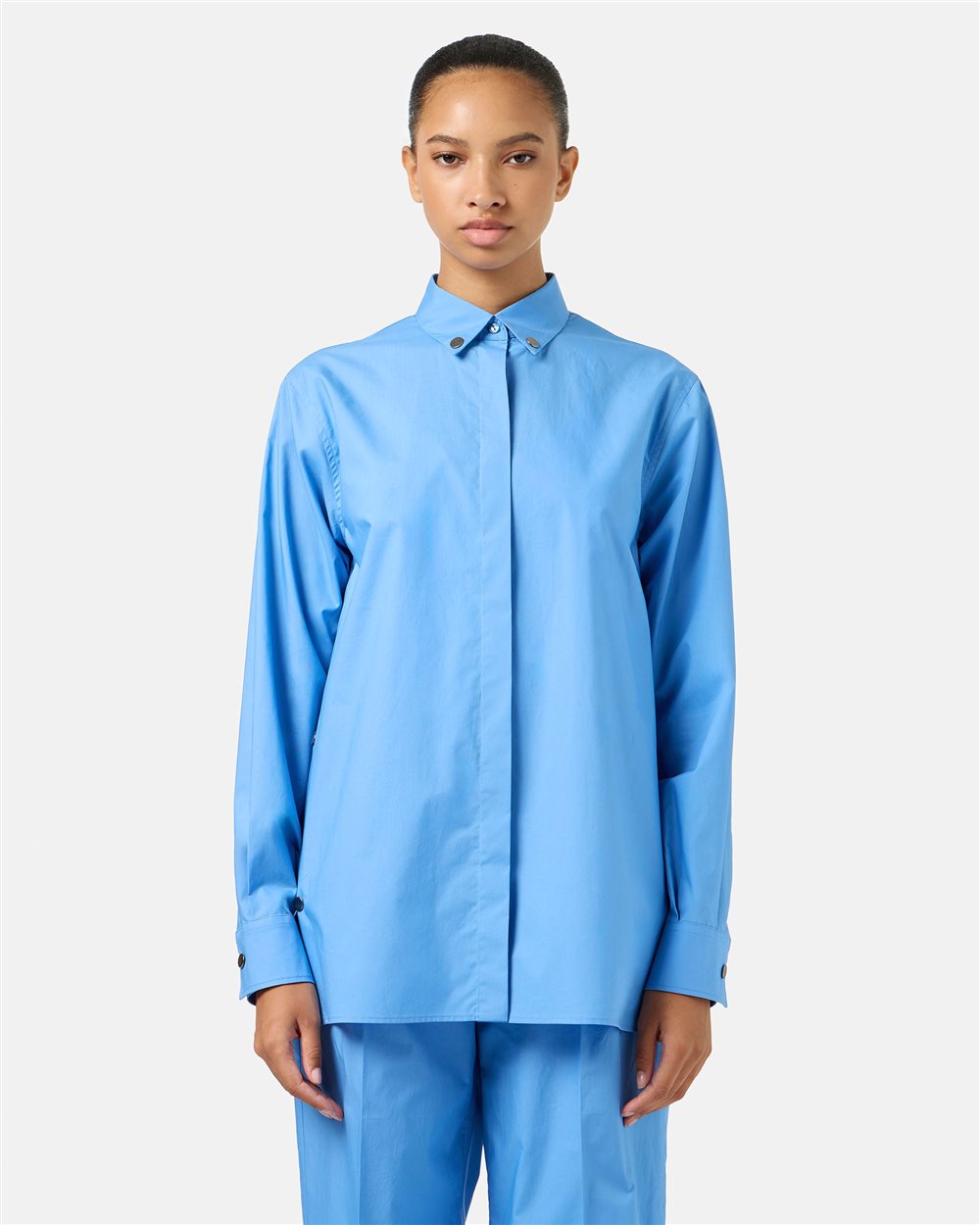 Regular Fit Sky Blue Shirt in Cotton Parachute Canvas - Woman | Iceberg - Official Website