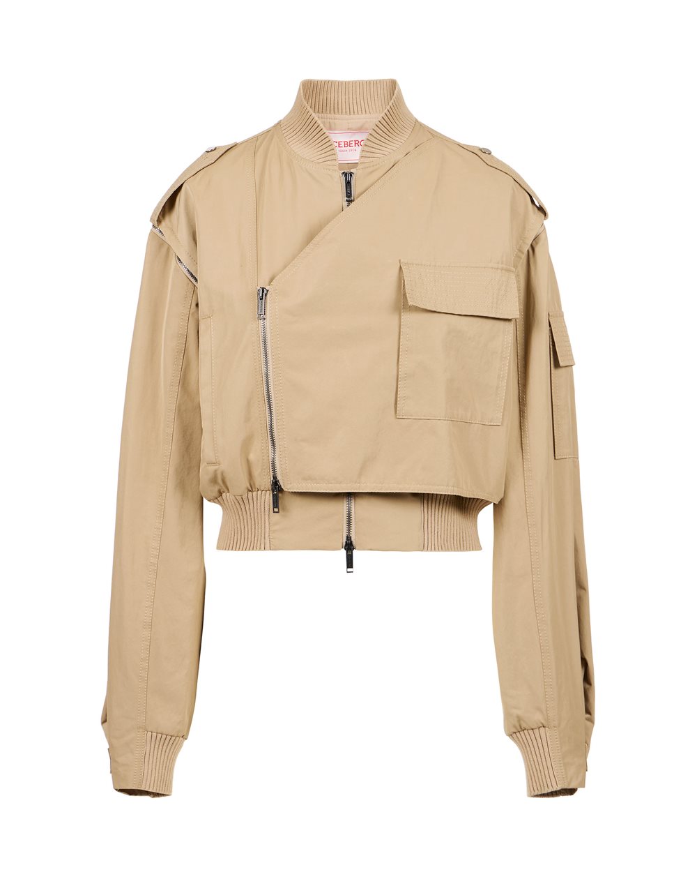 Giubbotto Cropped Fit in Nylon Color Cammello - Capispalla | Iceberg - Official Website