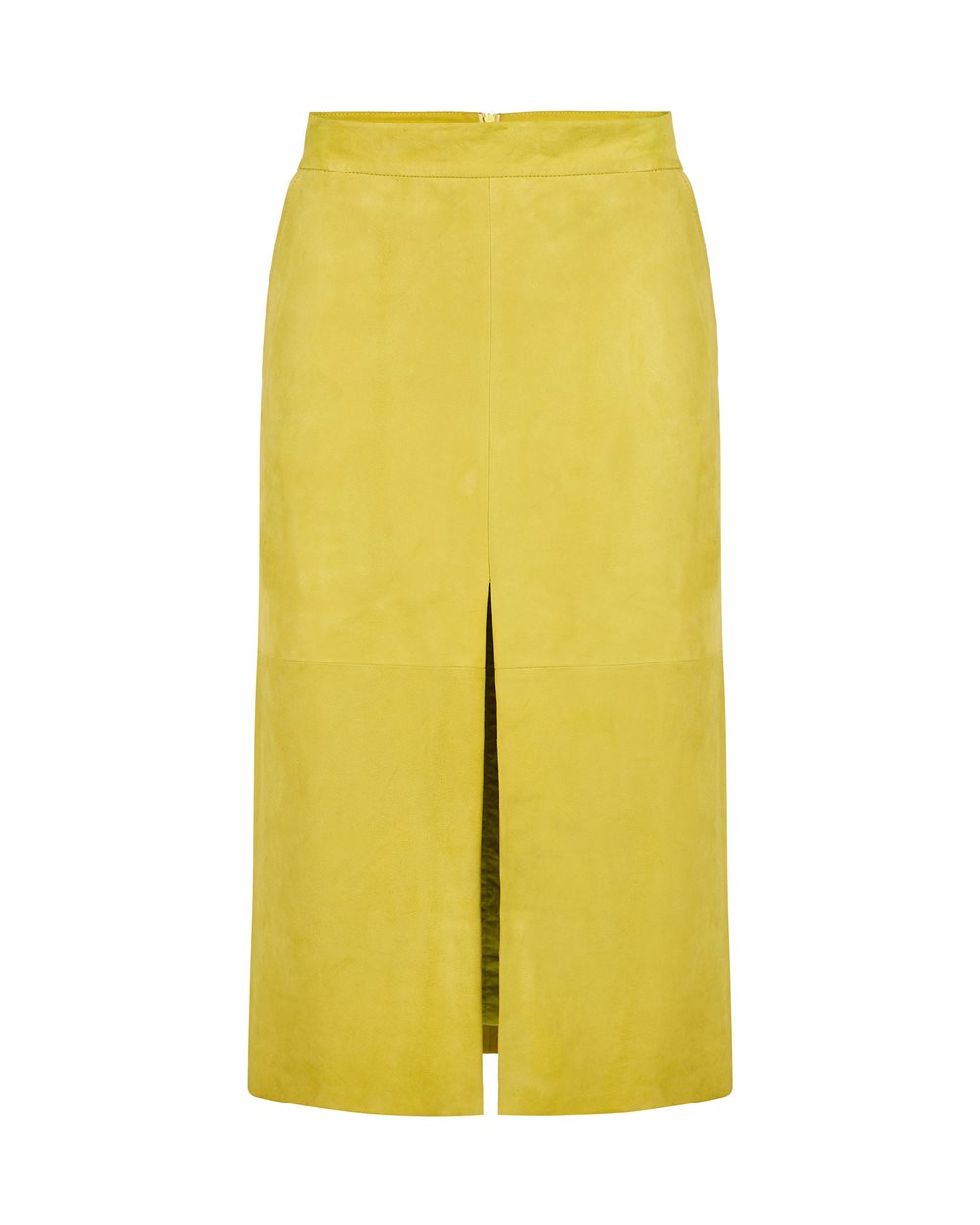 Lime Yellow Suede Pencil Skirt with Front Slit - Fashion Show Woman | Iceberg - Official Website