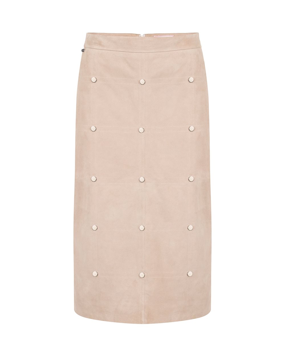 Ecru Suede Pencil Skirt with Checkerboard Embroidery - Fashion Show Woman | Iceberg - Official Website