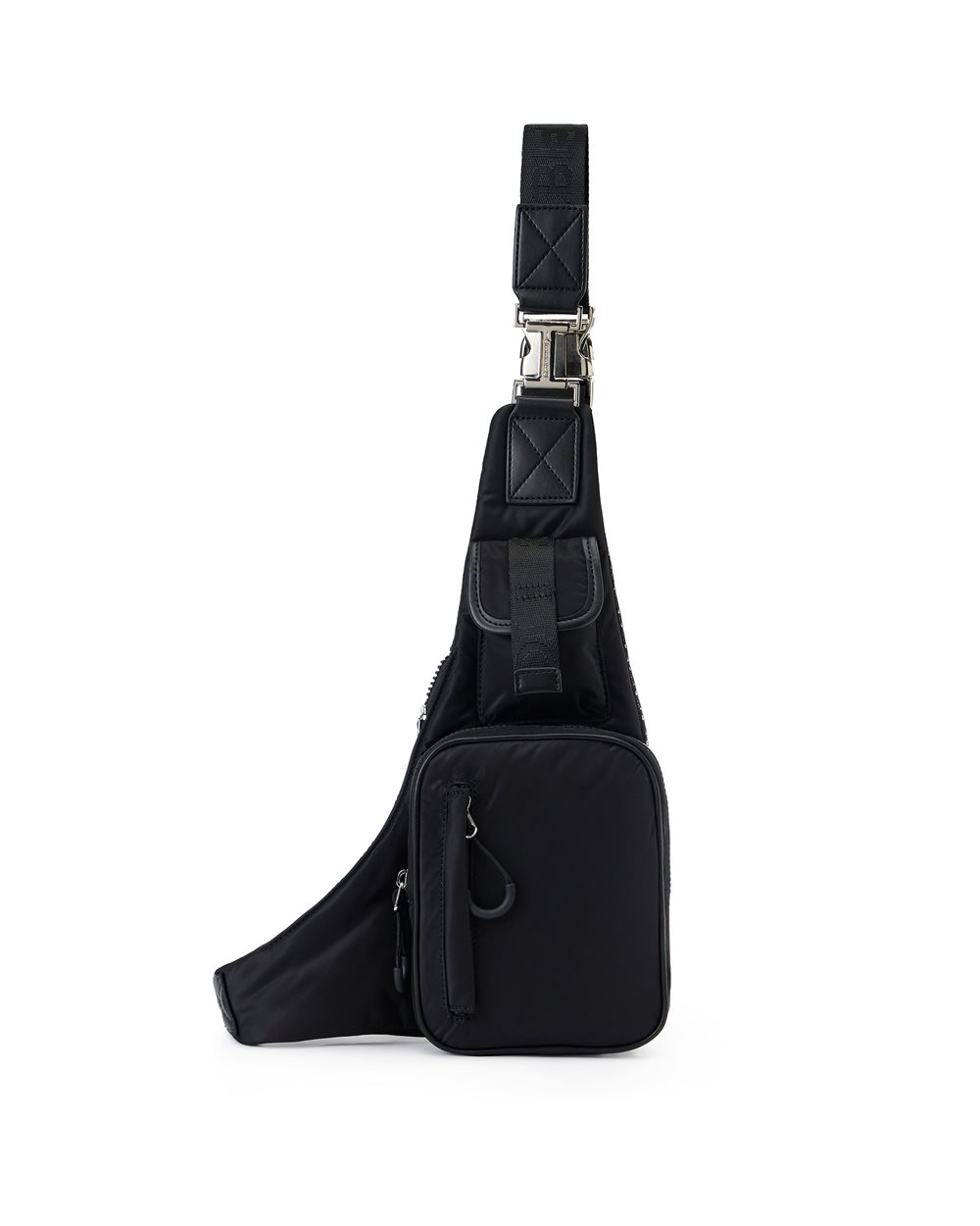 Weiche schwarze Schultertasche aus Nylon mit Maxitaschen und individuell gestalteten Bändern - Herren | Iceberg - Official Website