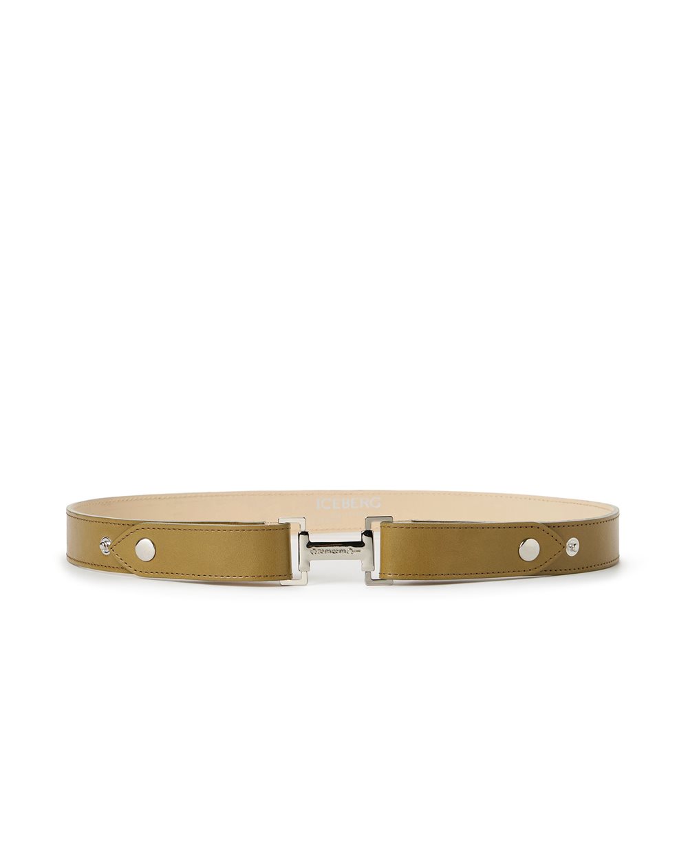 Mud-colored Alias leather belt with logo buckle I | Iceberg - Official Website