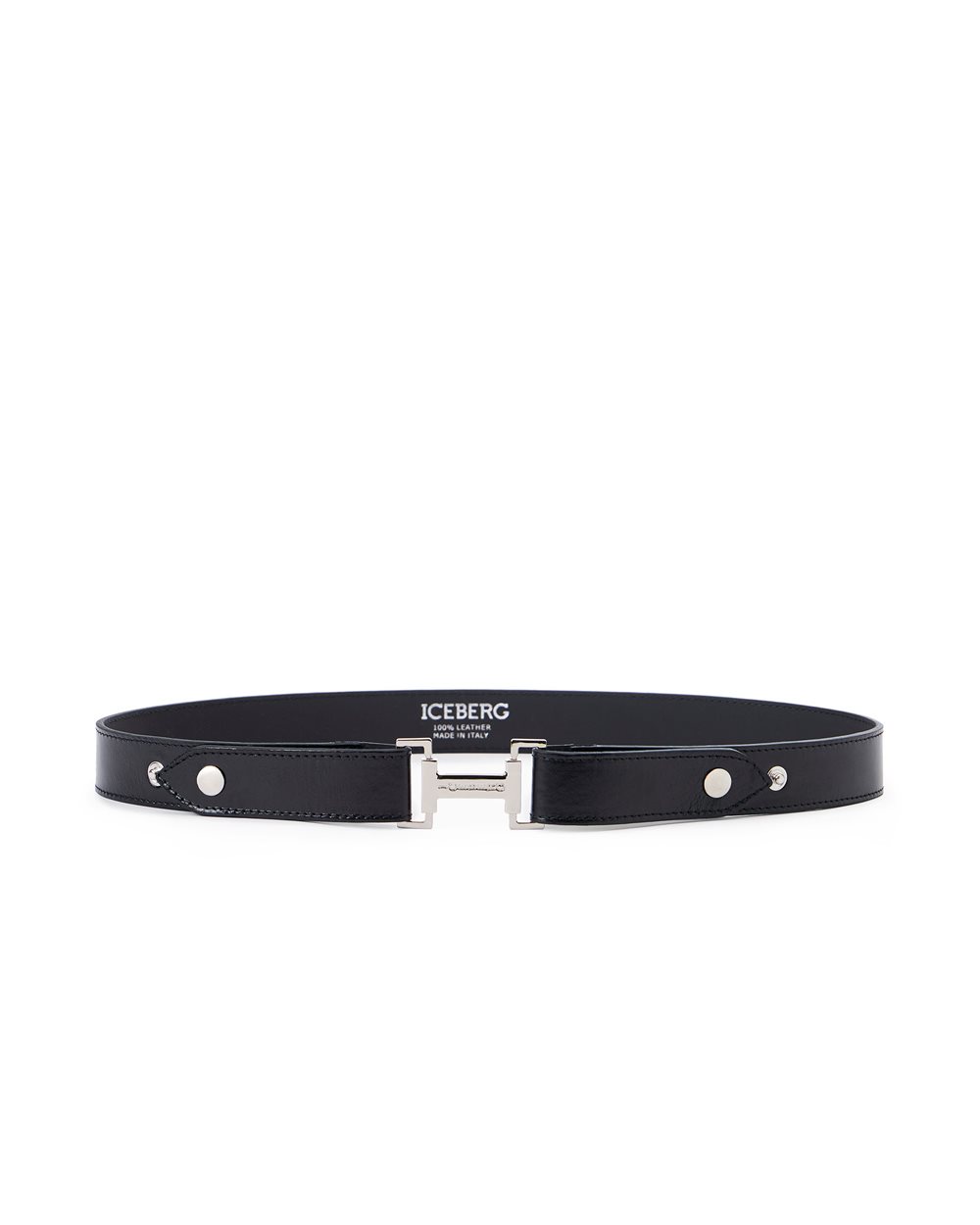 Black Alias leather belt with logo buckle I | Iceberg - Official Website