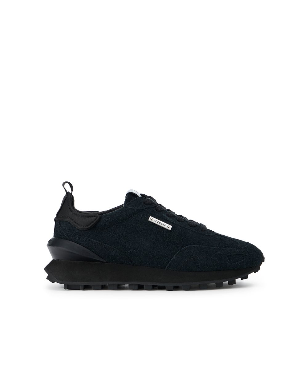 Black runner-inspired sneakers in leather and technical fabric by Iceberg - per abilitare | Iceberg - Official Website
