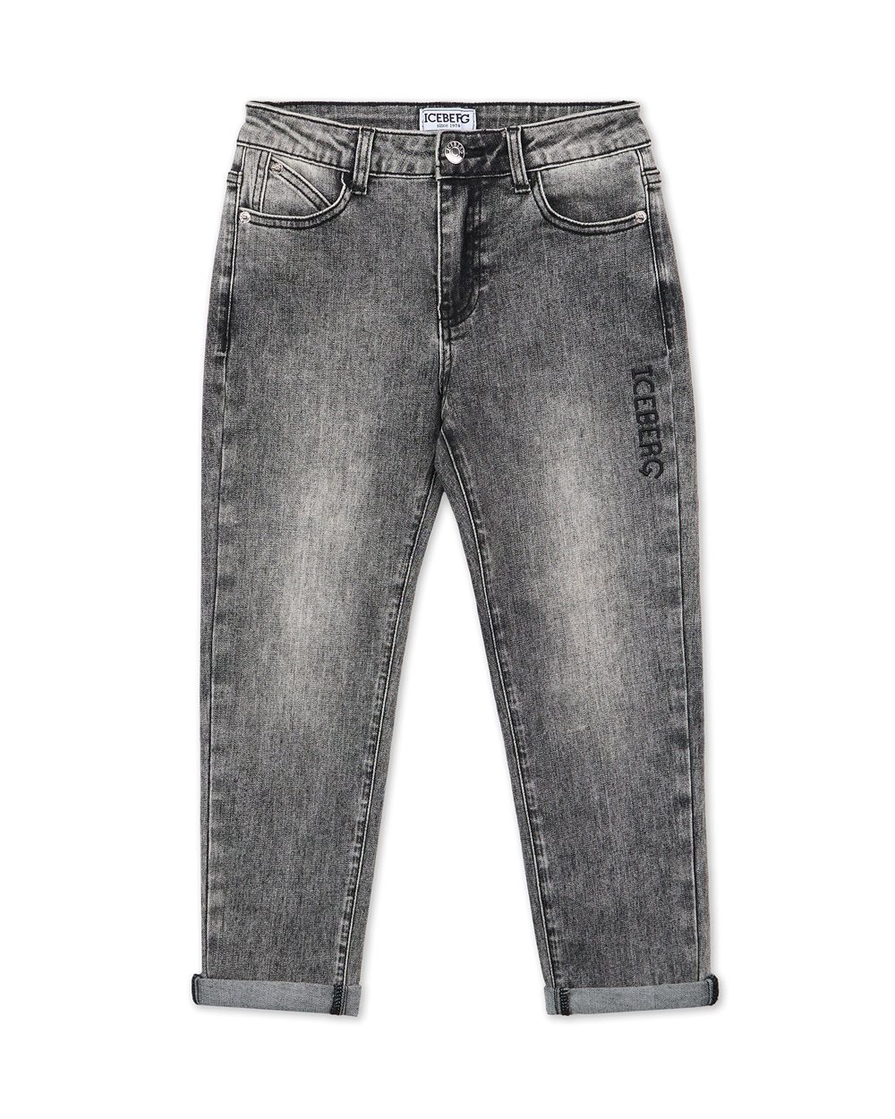 Gray 5-pocket demi-wash jeans with straight leg and ankle cuffs | Iceberg - Official Website