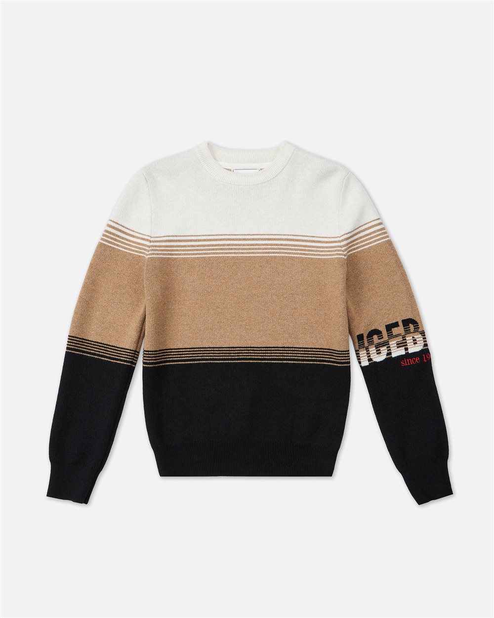Vanilla, beige, and black tricolor striped sweater with Iceberg logo | Iceberg - Official Website