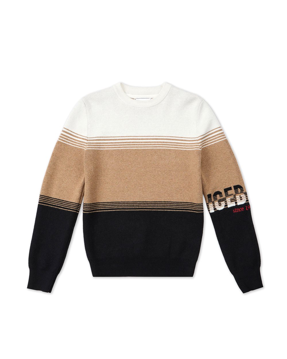 Vanilla, beige, and black tricolor striped sweater with Iceberg logo | Iceberg - Official Website