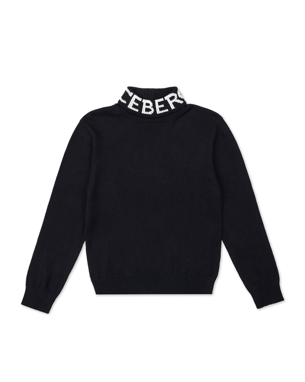 Black mock turtleneck sweater with contrasting Iceberg logo on the neck - Kids | Iceberg - Official Website