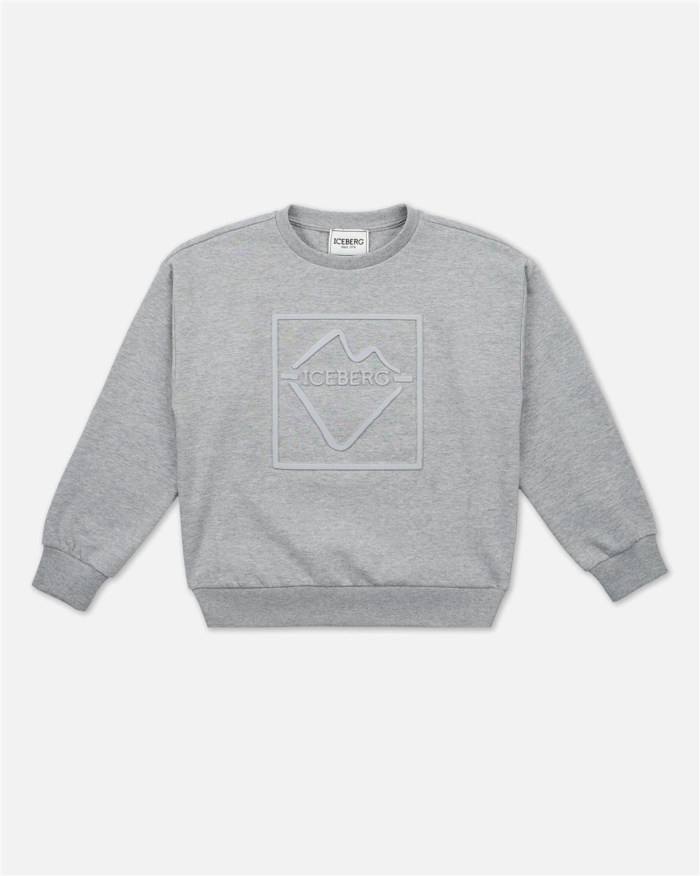 Heather gray crewneck sweatshirt with embossed Iceberg logo - Kids | Iceberg - Official Website