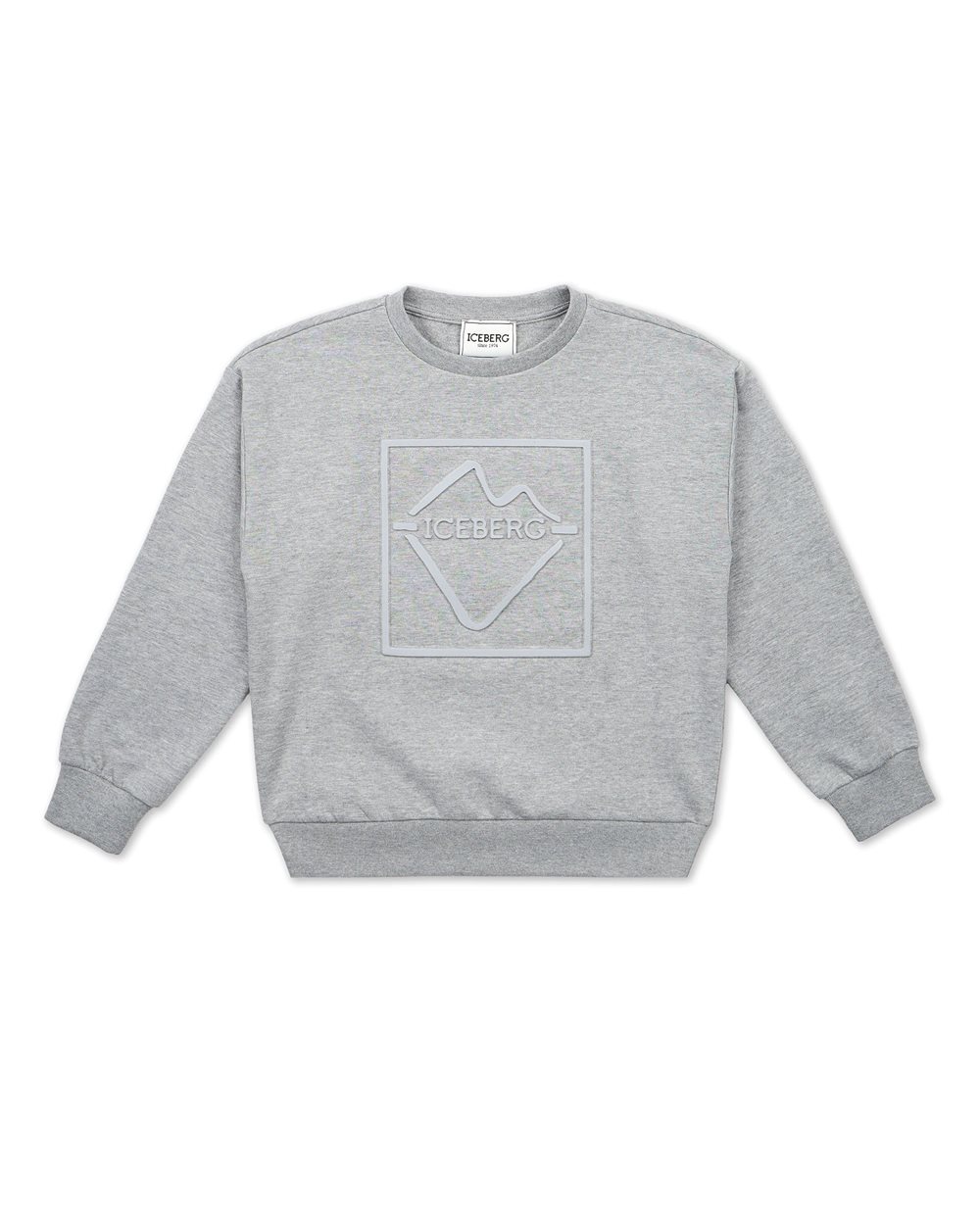 Heather gray crewneck sweatshirt with embossed Iceberg logo - Kids | Iceberg - Official Website