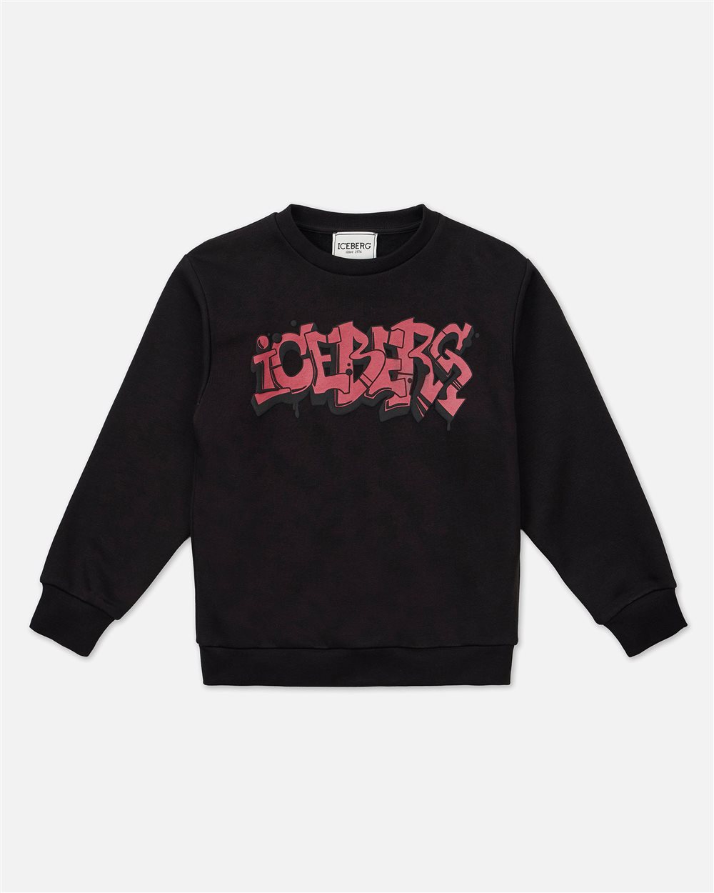 Black crewneck sweatshirt with red Iceberg logo - Boy | Iceberg - Official Website