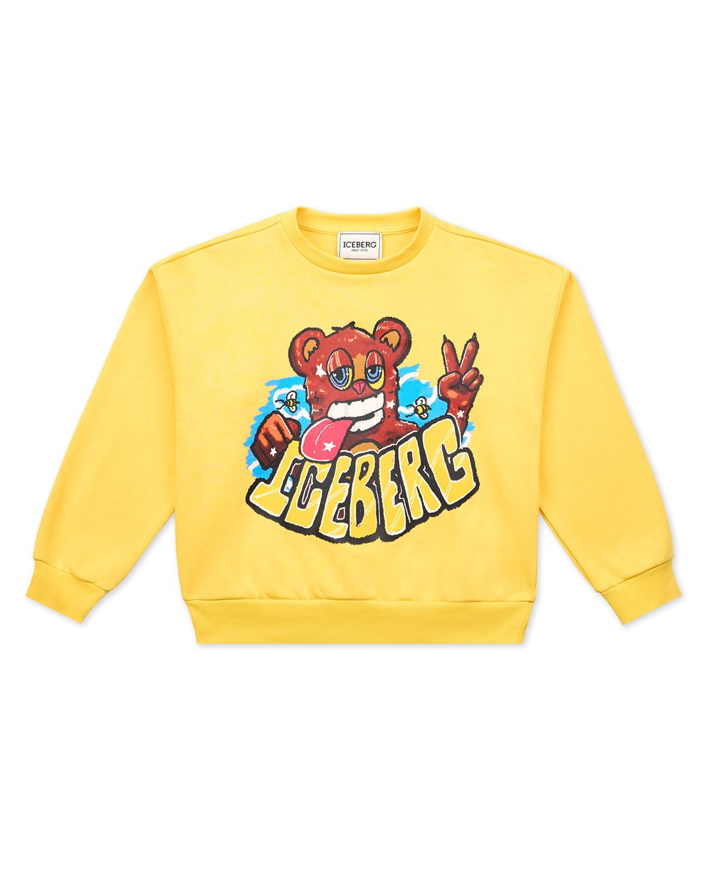 Yellow sweatshirt with logo and cartoon - Kids | Iceberg - Official Website