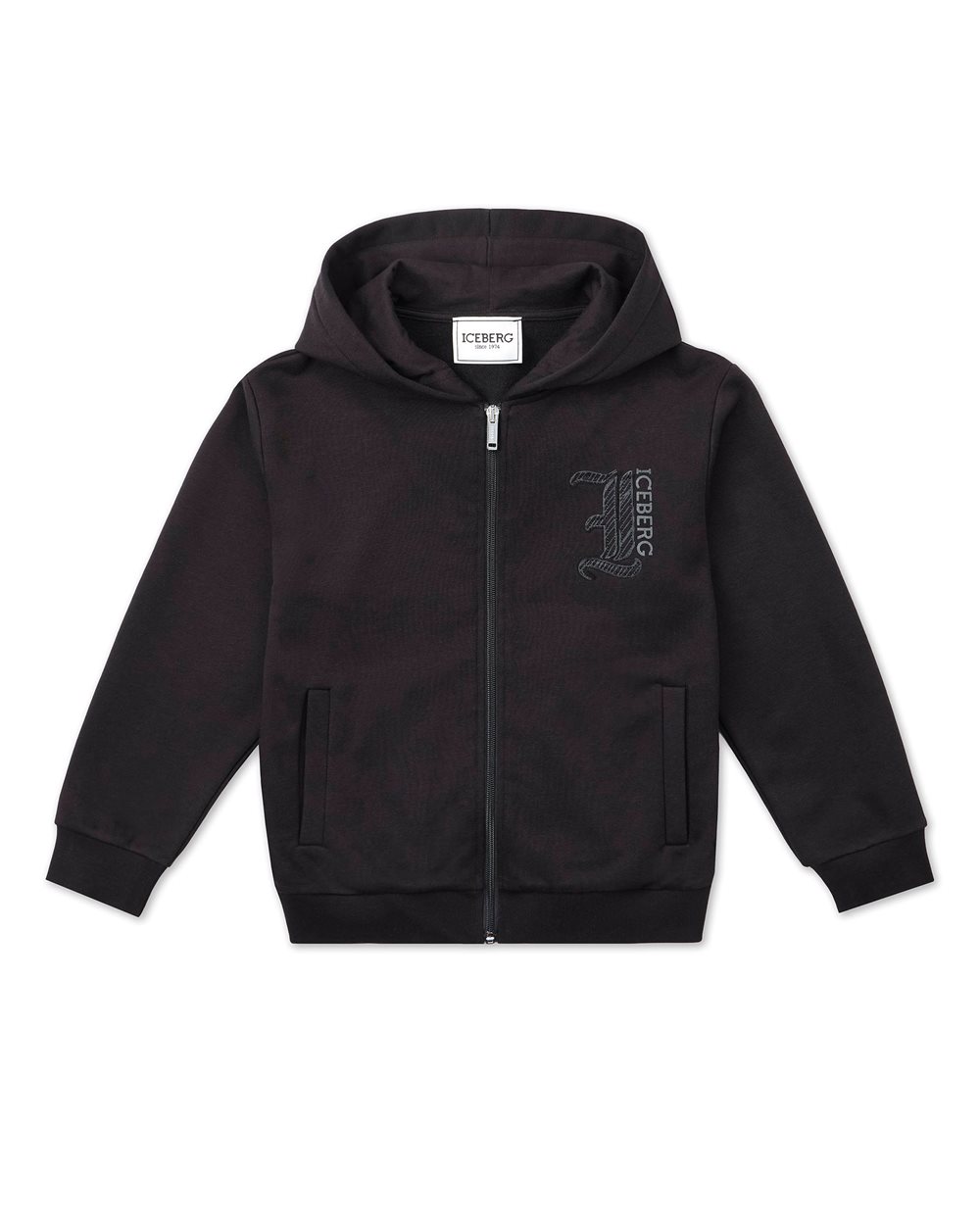 Black zip-up hoodie with rubber print - Boy | Iceberg - Official Website