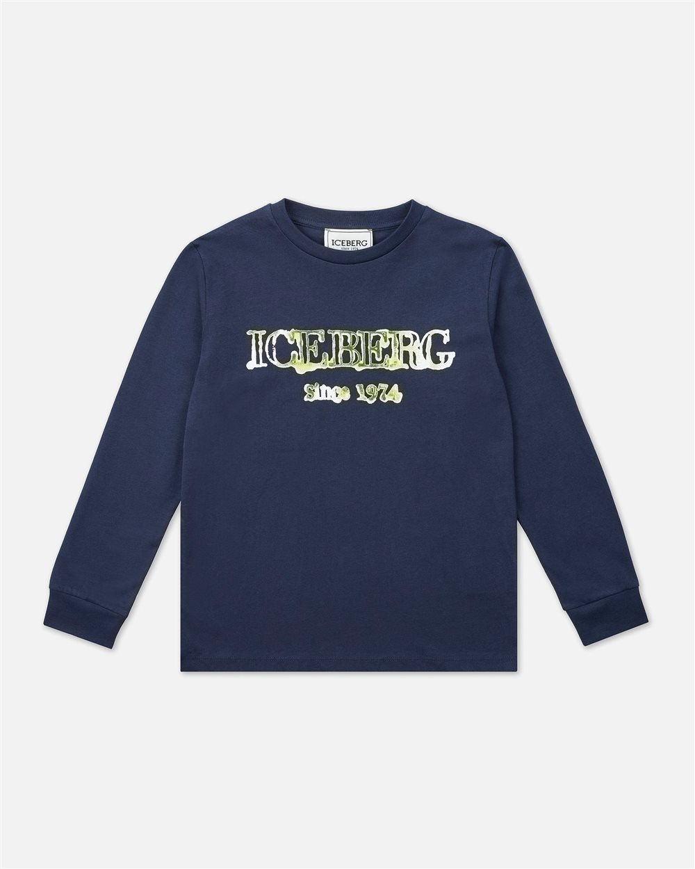Blue long-sleeved T-shirt with Iceberg logo - Boy | Iceberg - Official Website