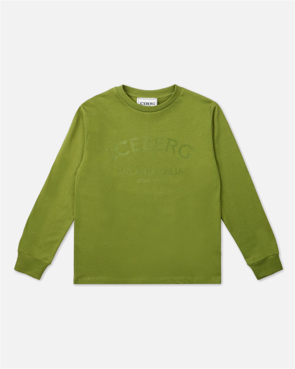 Long-sleeved military green T-shirt with tone-on-tone Iceberg logo - Boy | Iceberg - Official Website