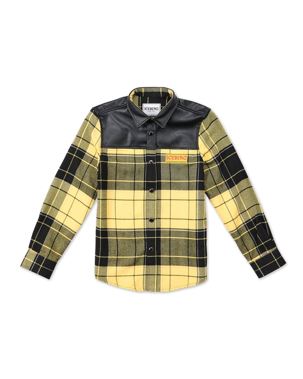 Black and yellow check shirt with black bib - Kids | Iceberg - Official Website