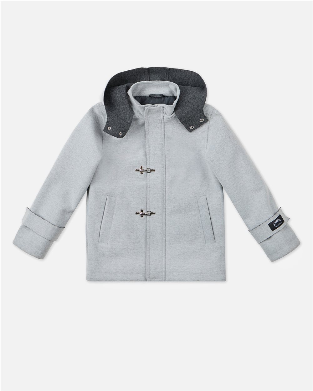 Light gray jacket with hood and metal hook fastening - Boy | Iceberg - Official Website