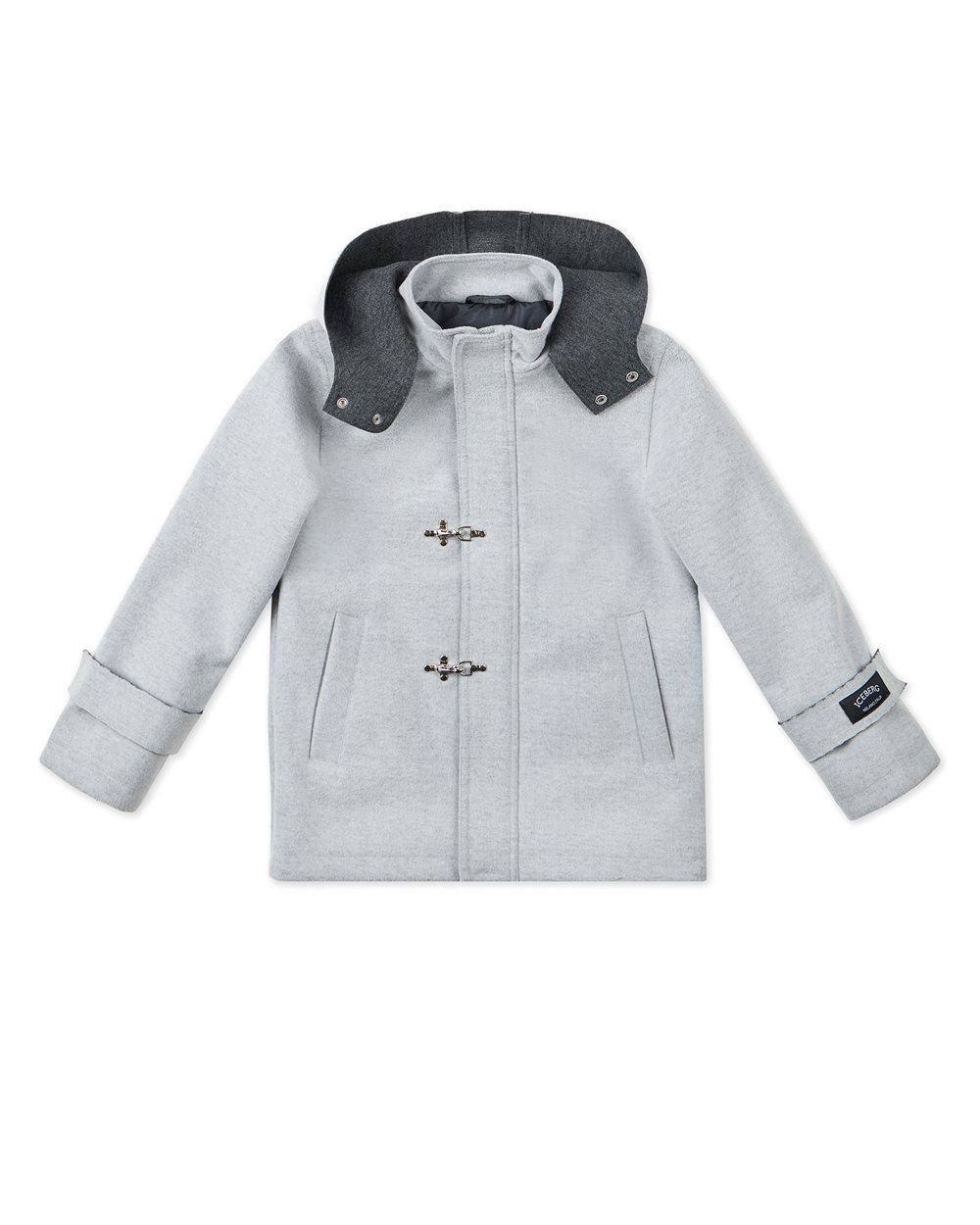 Light gray jacket with hood and metal hook fastening - Boy | Iceberg - Official Website