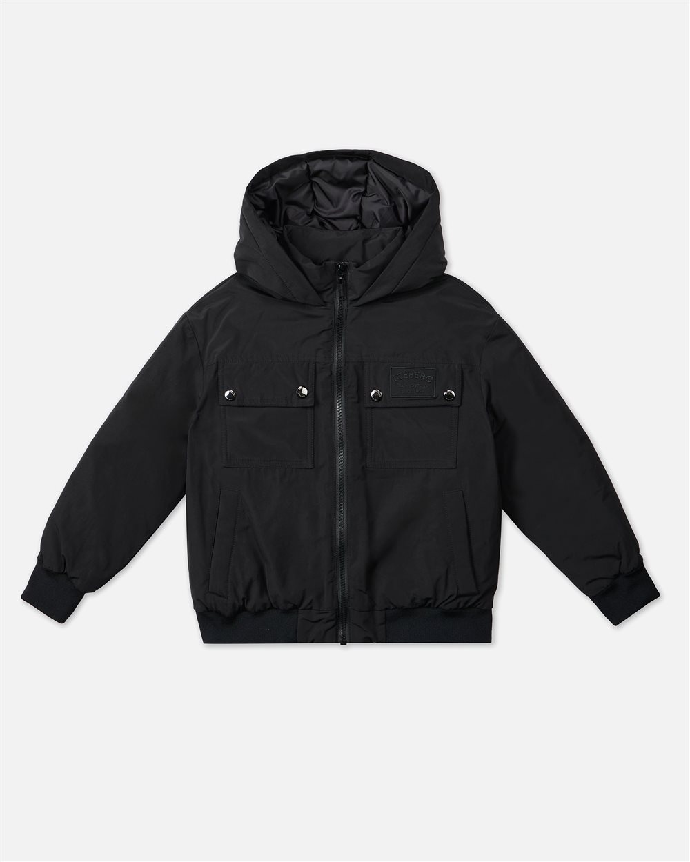 Black windbreaker with hood and tone-on-tone zip pockets - Boy | Iceberg - Official Website