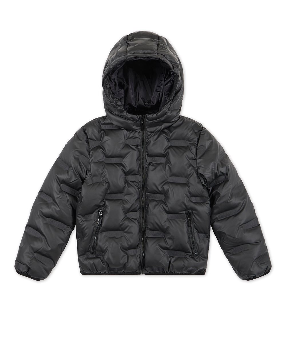 Iceberg Black Hooded Down Jacket with Allover Logo - per abilitare | Iceberg - Official Website