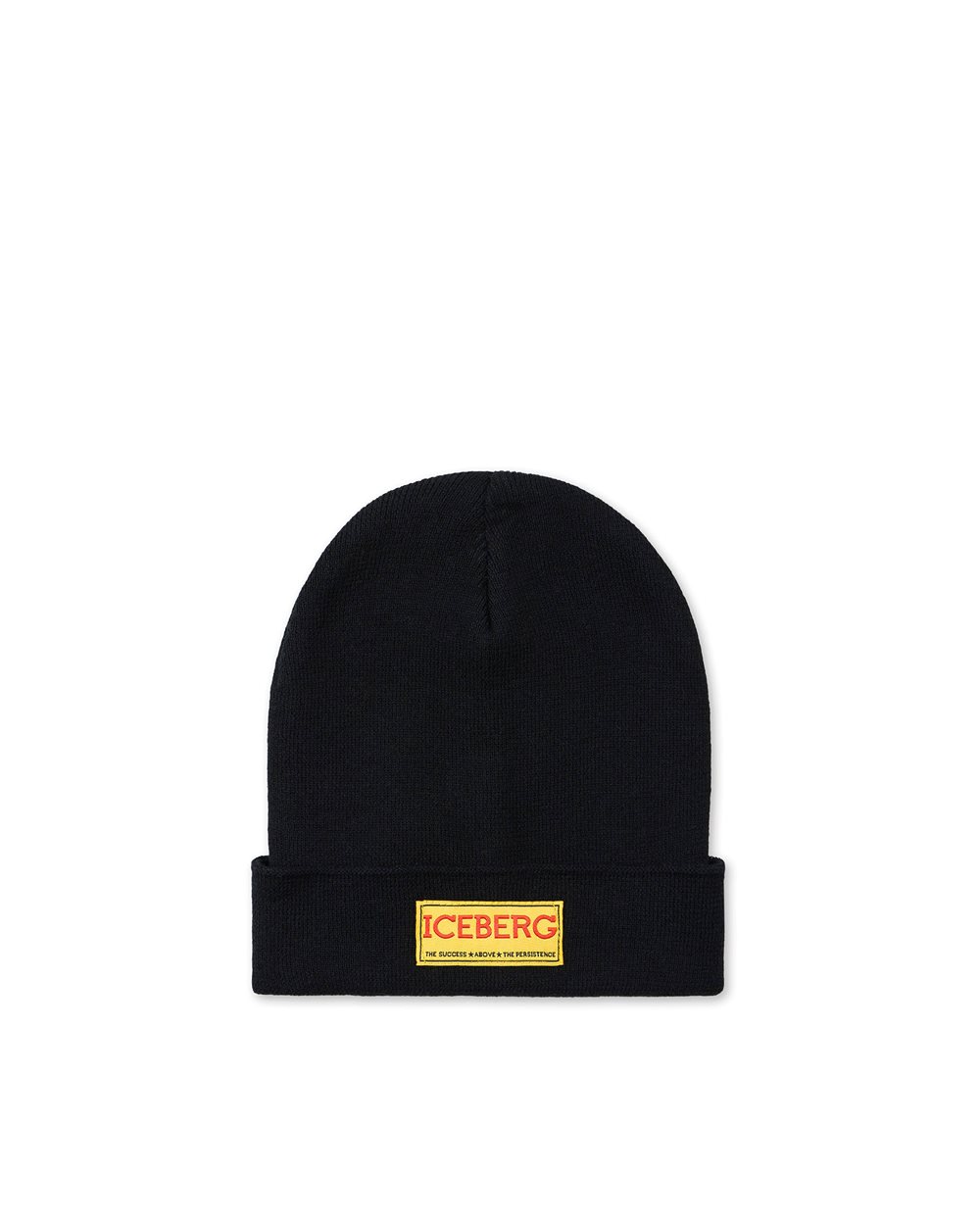 Beanie in lana nero con tag giallo e logo Iceberg sul davanti - Bambino | Iceberg - Official Website
