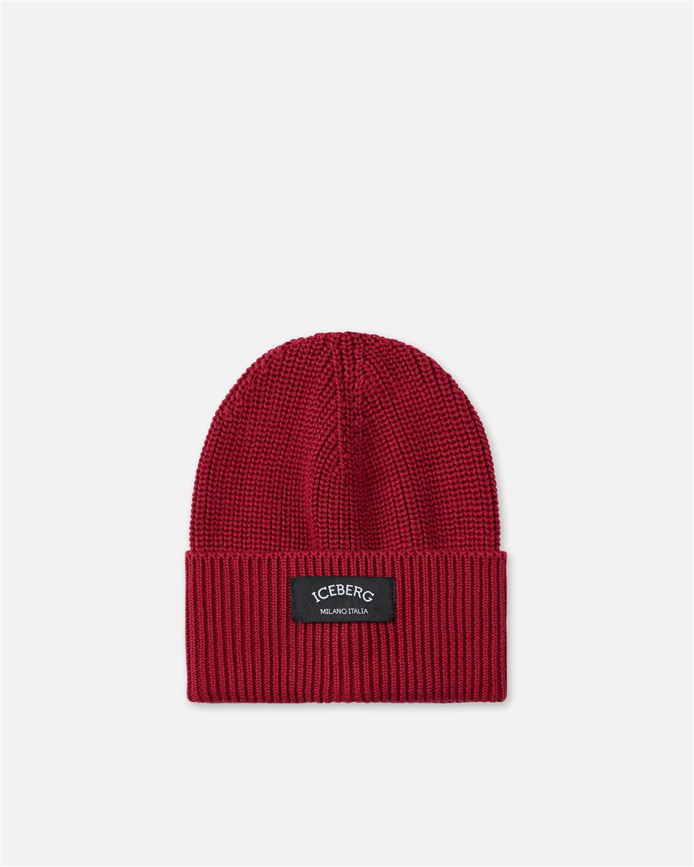 Cappello modello beanie in lana a coste viola con patch nero e logo Iceberg - Bambino | Iceberg - Official Website