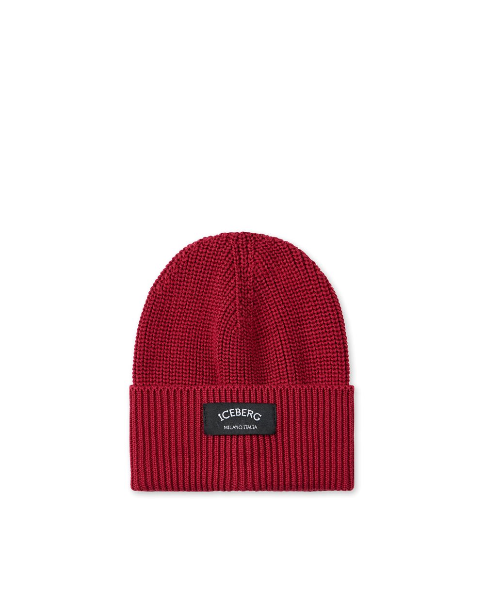Cappello modello beanie in lana a coste viola con patch nero e logo Iceberg - Bambino | Iceberg - Official Website