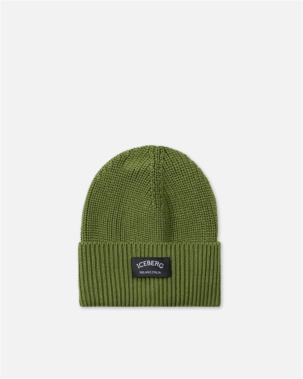 Cappello modello beanie in lana verde militare con patch nero e logo Iceberg - Bambino | Iceberg - Official Website