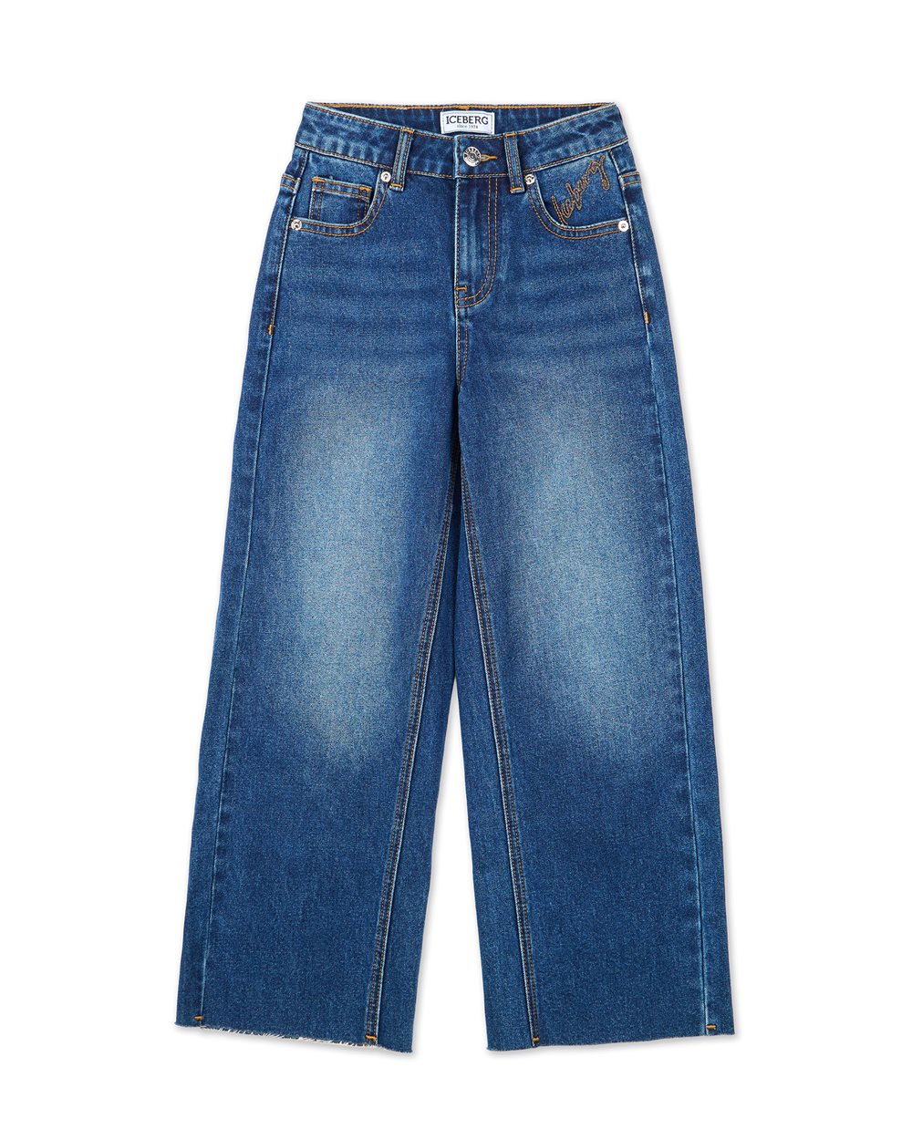 Indigo 5-pocket wide-leg jeans with faded legs - Kids | Iceberg - Official Website