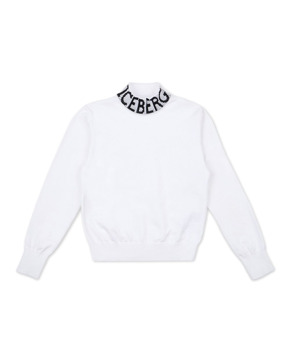 Optical white mock turtleneck with contrasting jacquard Iceberg logo | Iceberg - Official Website
