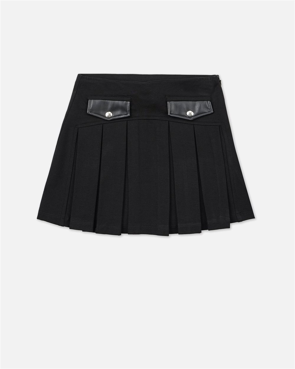 Black pleated mini skirt with faux leather details - Kids | Iceberg - Official Website