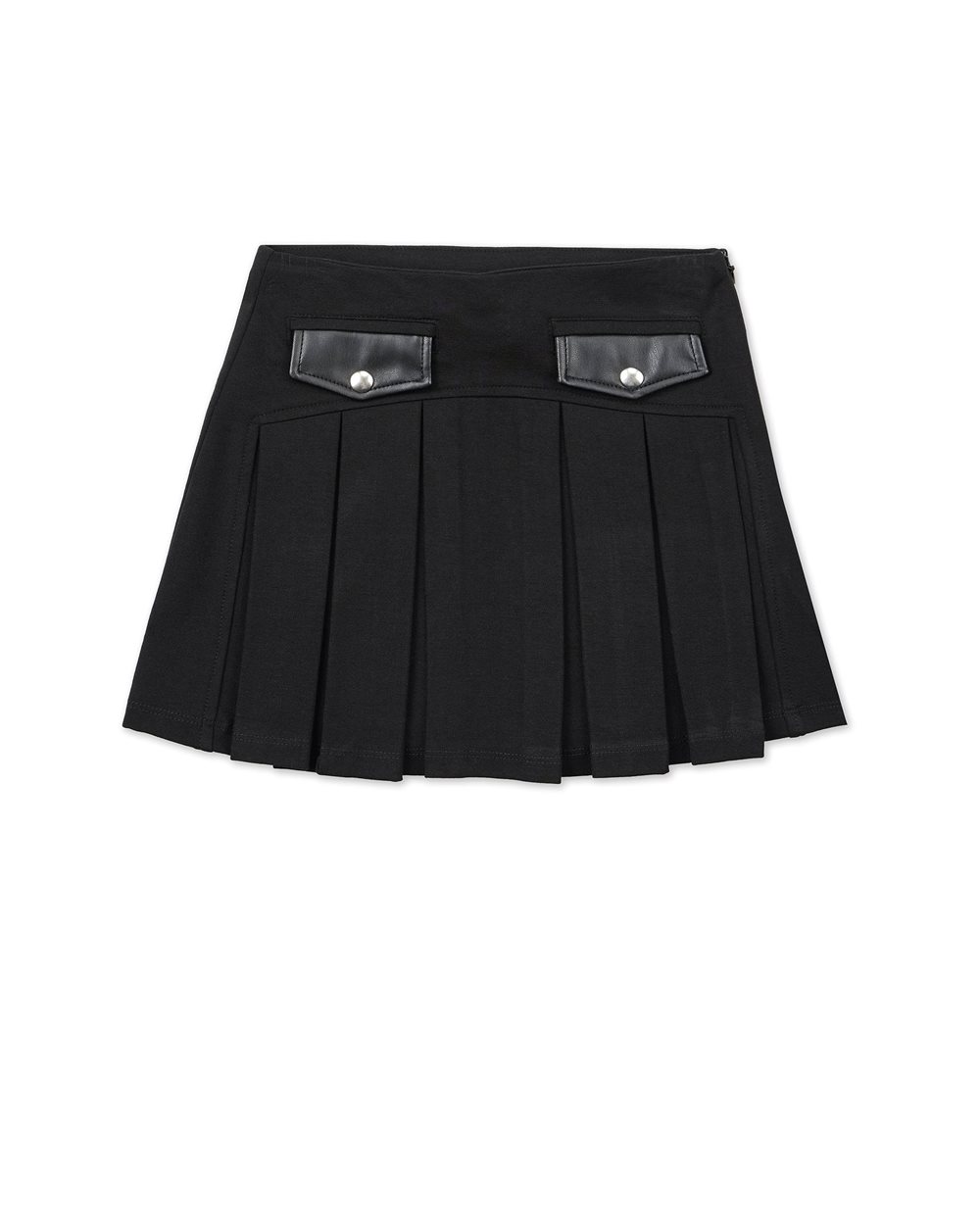 Black pleated mini skirt with faux leather details - Kids | Iceberg - Official Website