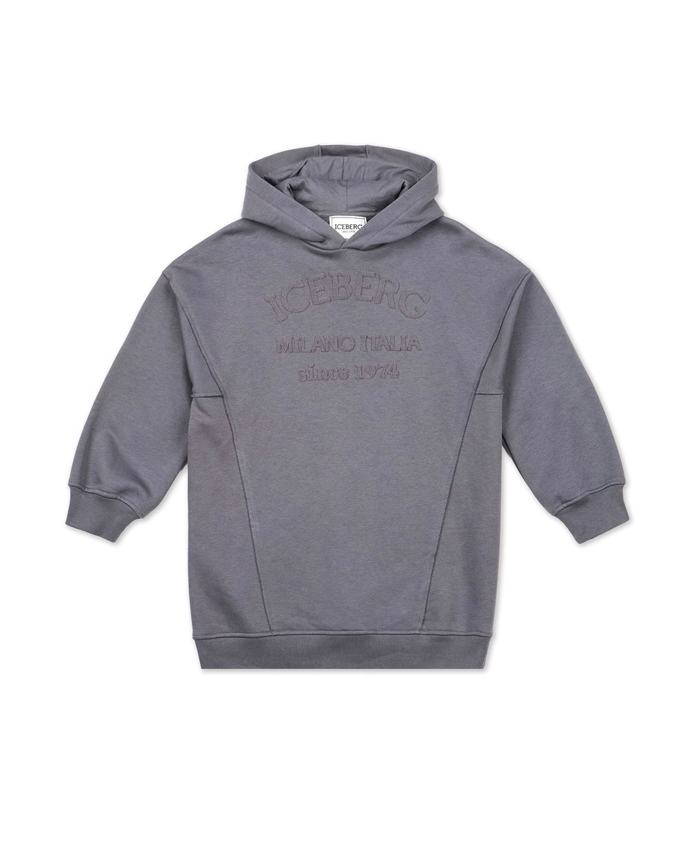Heathered gray maxi sweatshirt dress with hood and Iceberg logo - Girl | Iceberg - Official Website
