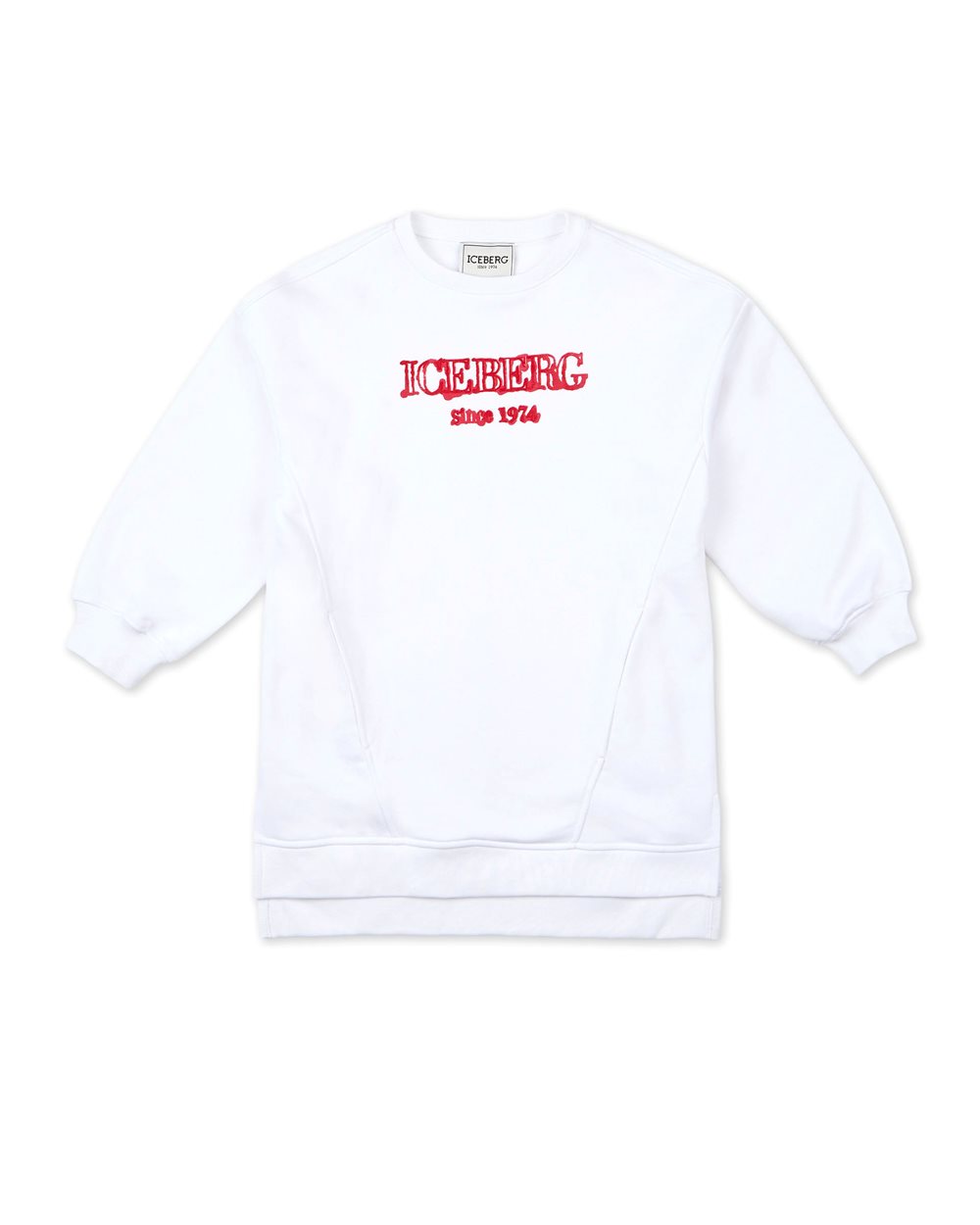 Maxi sweatshirt dress in optical white with red Iceberg logo - Girl | Iceberg - Official Website